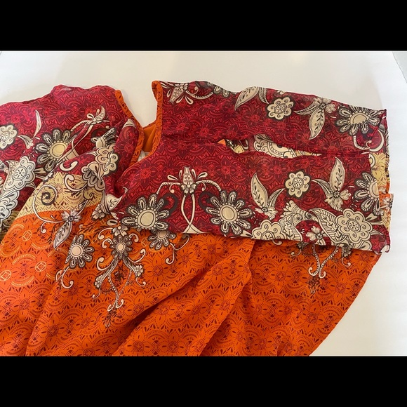 Dressbarn Ladies Orange Floral Blouson Blouse Gathered Elastic Waist Size Small - Picture 8 of 13